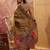Mustard viscose silk position print saree with contrast blouse piece