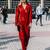 Women’s red soft lambskin leather utility shirt collar stylish jumpsuit