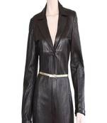 Women’s black soft lambskin leather utility long sleeve leather with waist belt jumpsuit