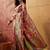 Pink viscose silk position print saree with contrast blouse piece