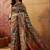 Teal viscose silk position print saree with contrast blouse piece