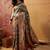 Teal viscose silk position print saree with contrast blouse piece