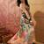 Teal viscose silk position print saree with contrast blouse piece