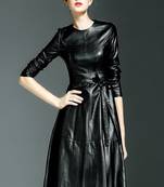 Women’s genuine lambskin black dressfit & flaire long sleeve dress