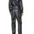 Women’s black soft genuine lambskin leather utility long sleeve snap button jumpsuit