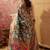 Teal viscose silk position print saree with contrast blouse piece