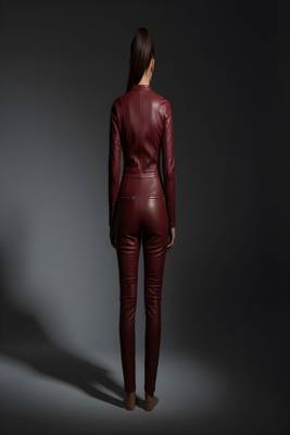 Women’s burgundysoft genuine lambskin leather utility jumpsuit 2