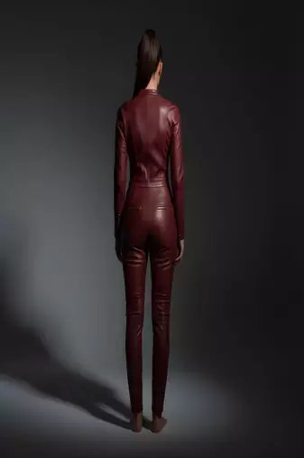 Women’s burgundysoft genuine lambskin leather utility jumpsuit
