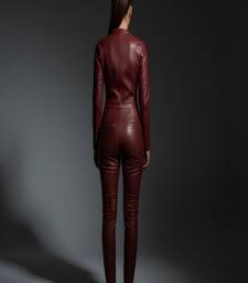 Women’s burgundysoft genuine lambskin leather utility jumpsuit