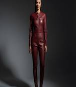 Women’s burgundysoft genuine lambskin leather utility jumpsuit