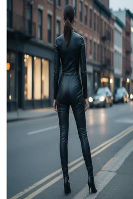 Women’s black soft genuine lambskin leather utility zipper jumpsuit 2
