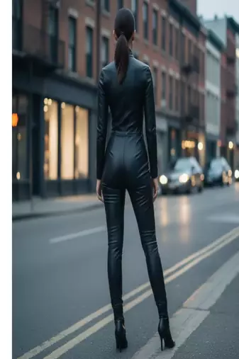 Women’s black soft genuine lambskin leather utility zipper jumpsuit