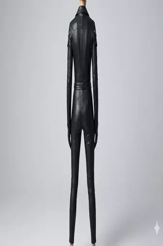 Women’s black soft genuine lambskin leather utility biker zipperjumpsuit