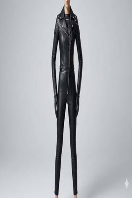 Women’s black soft genuine lambskin leather utility biker zipperjumpsuit 1