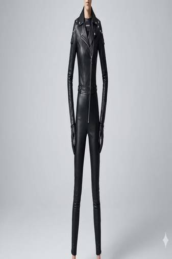 Women’s black soft genuine lambskin leather utility biker zipperjumpsuit