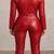 Women’s red soft genuine lambskin leather utility biker zipperjumpsuit