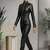 Women’s black soft genuine lambskin leather utility long sleeve jumpsuit