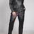 Women’s black soft genuine lambskin leather utility long sleeve jumpsuit