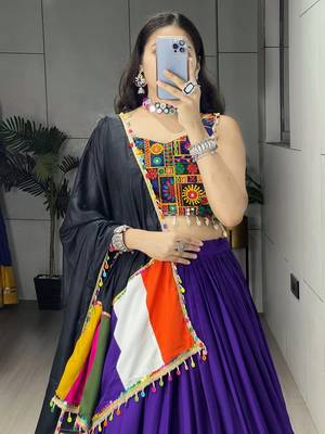 Purple Rayon Cotton Embroidery Semi stitched Navratri Chaniya Choli 4