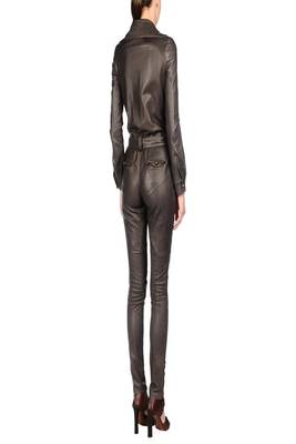Women’s black soft genuine lambskin leather utility long sleeve zipper jumpsuit 2