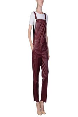Women’s maroon soft genuine lambskin leather utility sleeveless jumpsuit 1