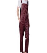 Women’s maroon soft genuine lambskin leather utility sleeveless jumpsuit