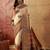 Off white viscose silk position print saree with contrast blouse piece