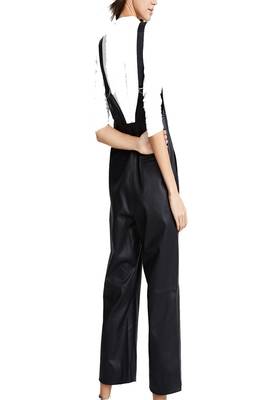 Women’s black soft genuine lambskin leather utility sleeveless jumpsuit 2