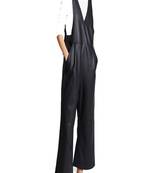 Women’s black soft genuine lambskin leather utility sleeveless jumpsuit