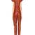 Women’s brown soft genuine lambskin leather utility short sleeve jumpsuit