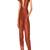 Women’s brown soft genuine lambskin leather utility short sleeve jumpsuit