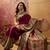 Magenta viscose silk position print saree with contrast blouse piece