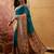 Teal viscose silk position print saree with contrast blouse piece