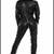 Women’s black soft genuine lambskin leather utility long sleeve jumpsuit