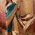 Teal viscose silk position print saree with contrast blouse piece