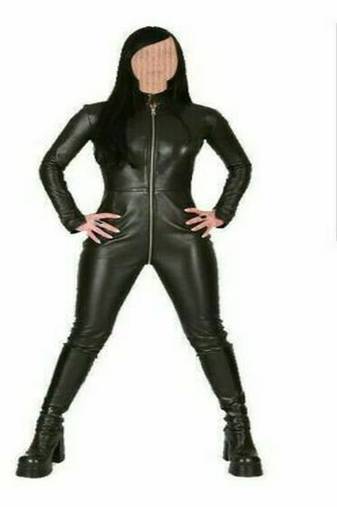 Women’s black soft genuine lambskin leather utility long sleeve jumpsuit