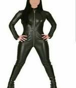 Women’s black soft genuine lambskin leather utility long sleeve jumpsuit