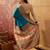 Teal viscose silk position print saree with contrast blouse piece