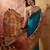 Teal viscose silk position print saree with contrast blouse piece
