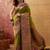 Green viscose silk position print saree with contrast blouse piece