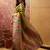 Green viscose silk position print saree with contrast blouse piece