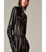 Women’s black soft genuine lambskin leather utility long sleeve zipper jumpsuit