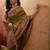 Green viscose silk position print saree with contrast blouse piece