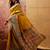 Mustard viscose silk position print saree with contrast blouse piece