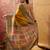 Mustard viscose silk position print saree with contrast blouse piece