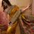 Mustard viscose silk position print saree with contrast blouse piece