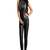 Women’s black soft genuine lambskin leather utility sleeveless sexy jumpsuit