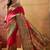Pink viscose silk position print saree with contrast blouse piece