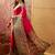 Pink viscose silk position print saree with contrast blouse piece