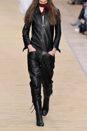 Women’s black soft genuine lambskin leather utility long sleeve stylish jumpsuit